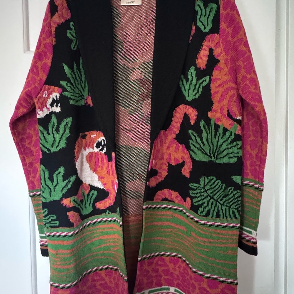 Teddy Knit Tiger-Print Jacket in Black, Orange & Pink